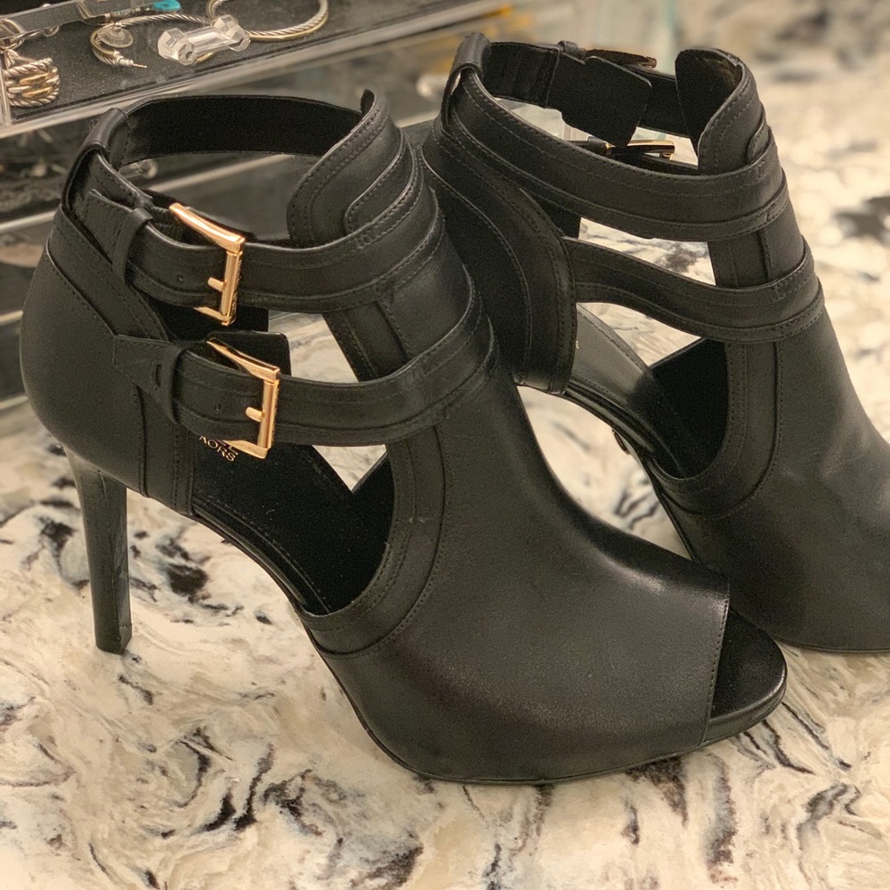 Blaze Black Leather Michael Kors Peep-Toe Booties